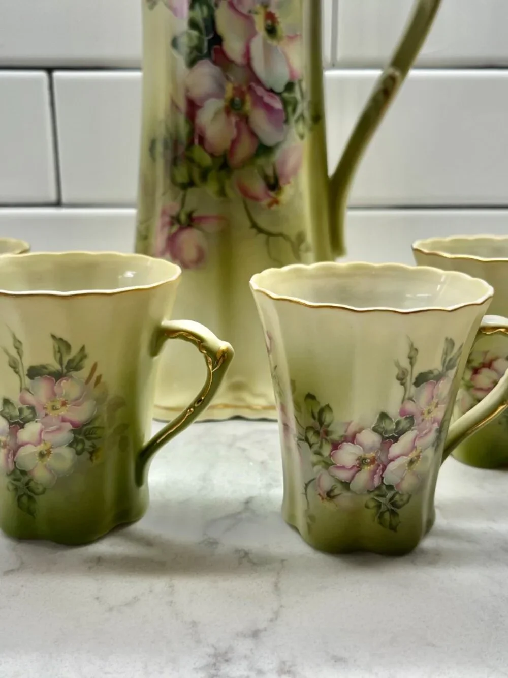 Vintage Nippon Chocolate/Coffee Pot and 4 Cups